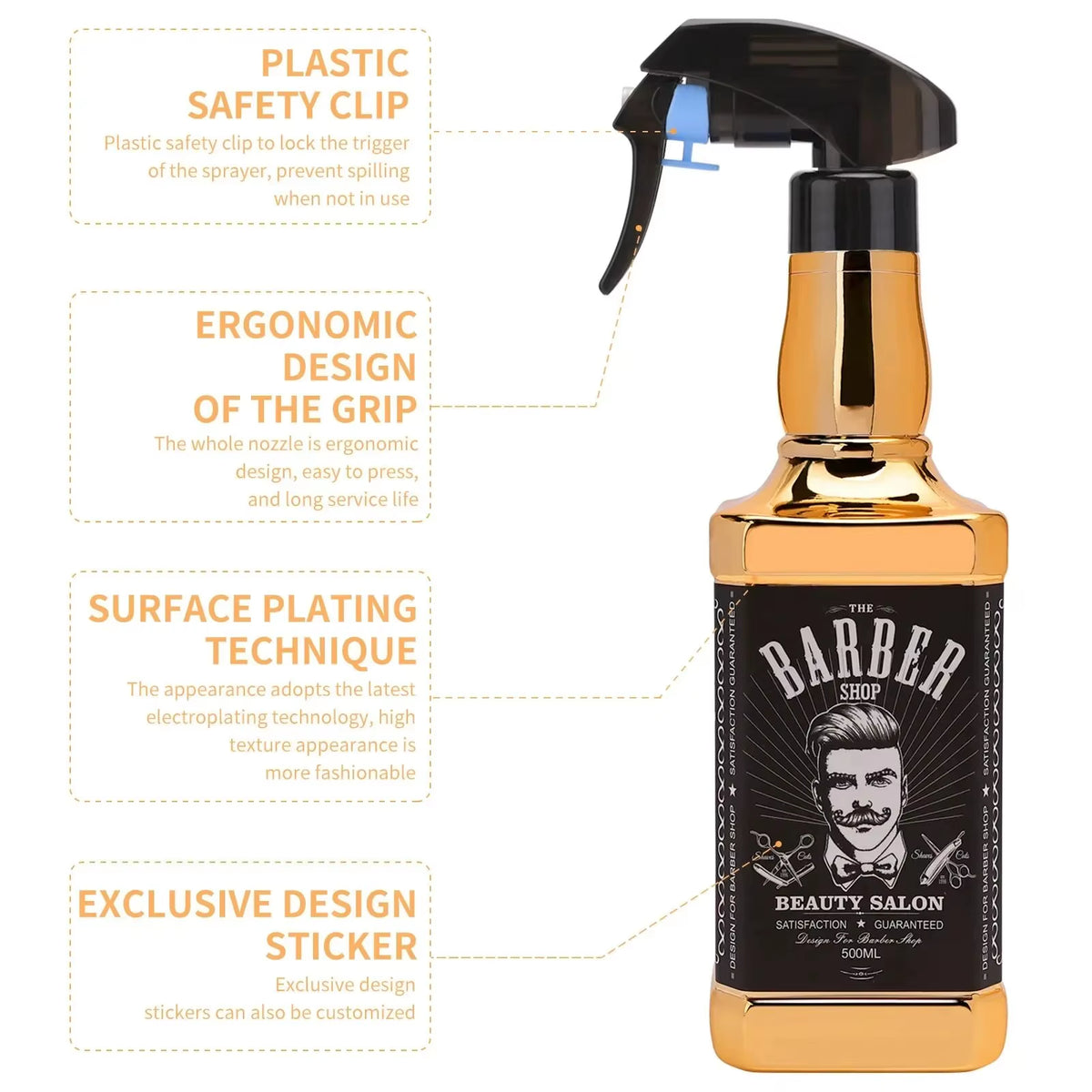 500ML Plating Barber Haircut Spray Bottle Empty Continuous Atomizer Water Sprayer for Salon Hairdresser Accessories Barber Tools