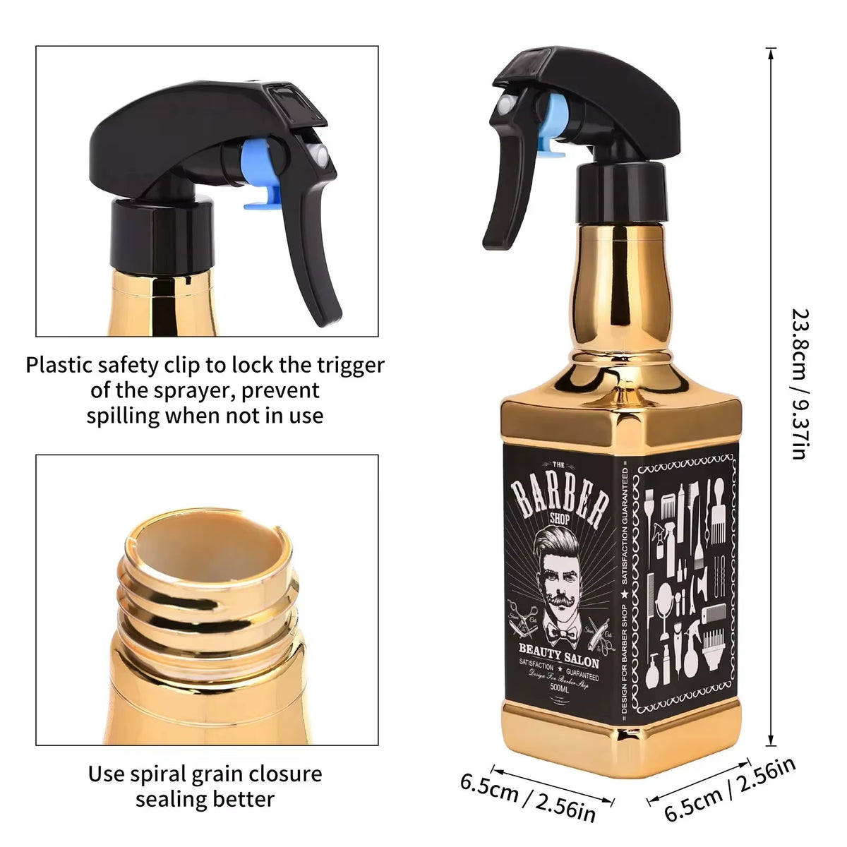 500ML Plating Barber Haircut Spray Bottle Empty Continuous Atomizer Water Sprayer for Salon Hairdresser Accessories Barber Tools