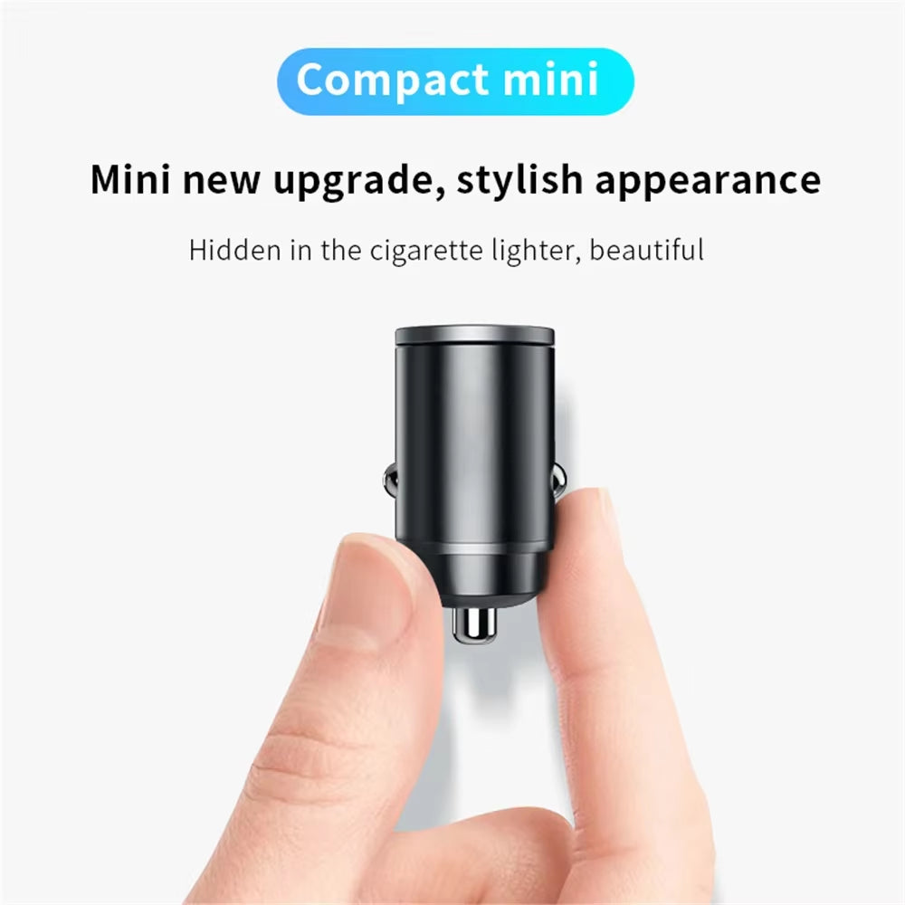 Car 100-200W Dual Port Mini USB Charger Ultra Fast Charging Cigarette Lighter Socket 12-24V Aluminum Cell Phone Charging Adapter
