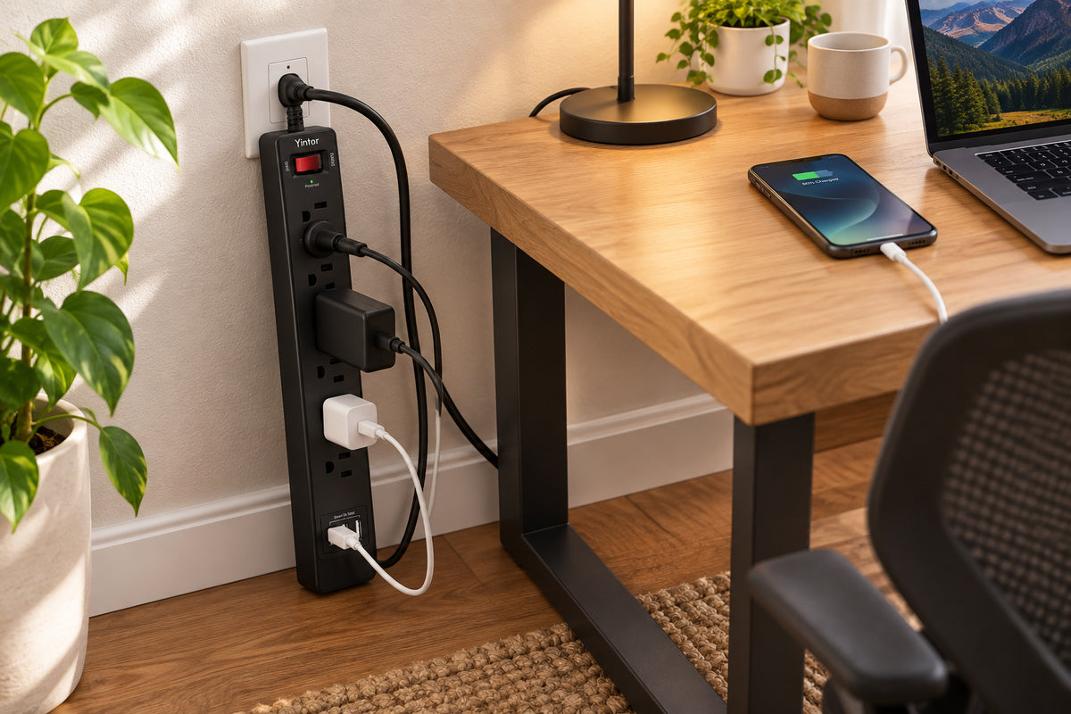 6Ft Surge Protector Power Strip with 6 Outlets & 3 USB Ports, Black