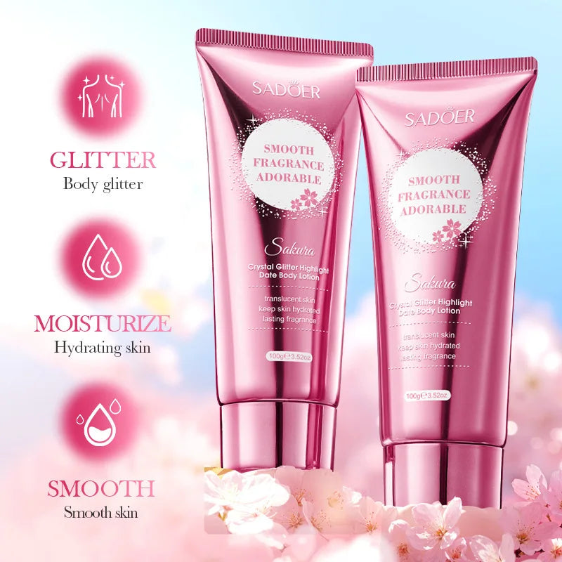 Sakura Fragrance Body Lotion Moisturizing Hydrating Whitening Body Glitter Cream Neck Hand Arm Leg Skin Care Products