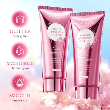 Sakura Fragrance Body Lotion Moisturizing Hydrating Whitening Body Glitter Cream Neck Hand Arm Leg Skin Care Products