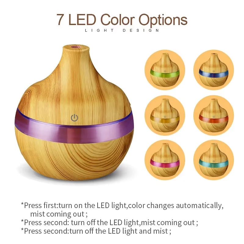 Humidifier Electric Aroma Air Diffuser Wood Ultrasonic Air Humidifier Essential Oil Aromatherapy Cool Mist Maker for Home 300Ml