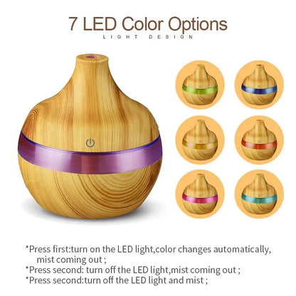Humidifier Electric Aroma Air Diffuser Wood Ultrasonic Air Humidifier Essential Oil Aromatherapy Cool Mist Maker for Home 300Ml