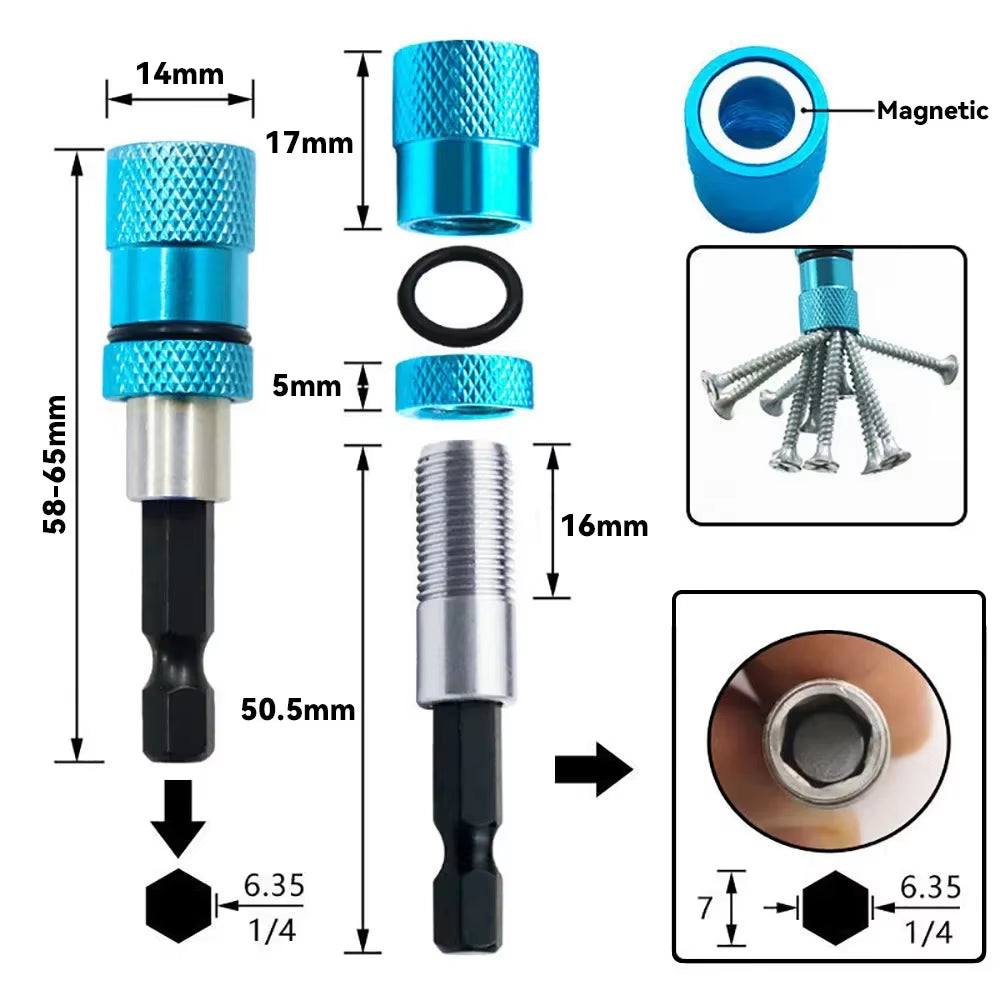 Magnetic Screwdriver Bit Holder 1/4 Inch Hex Shank Adjustable Screw Depth Screwdriver Drywall Drill Bits Holder Extension Bar