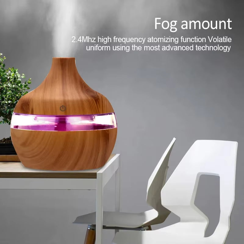Humidifier Electric Aroma Air Diffuser Wood Ultrasonic Air Humidifier Essential Oil Aromatherapy Cool Mist Maker for Home 300Ml