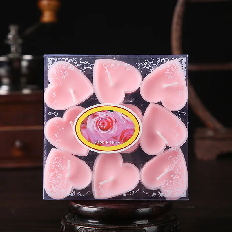 9Pcs Heart-Shaped Scented Tea Candles Set Wedding Supplies Romantic Decor Creative Love Candle Marriage Proposals Birthday Gift