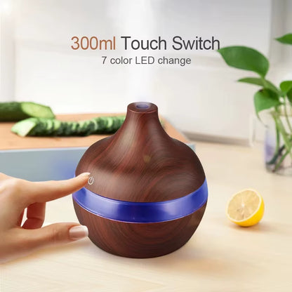 Humidifier Electric Aroma Air Diffuser Wood Ultrasonic Air Humidifier Essential Oil Aromatherapy Cool Mist Maker for Home 300Ml