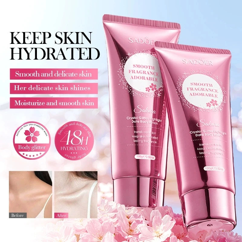 Sakura Fragrance Body Lotion Moisturizing Hydrating Whitening Body Glitter Cream Neck Hand Arm Leg Skin Care Products