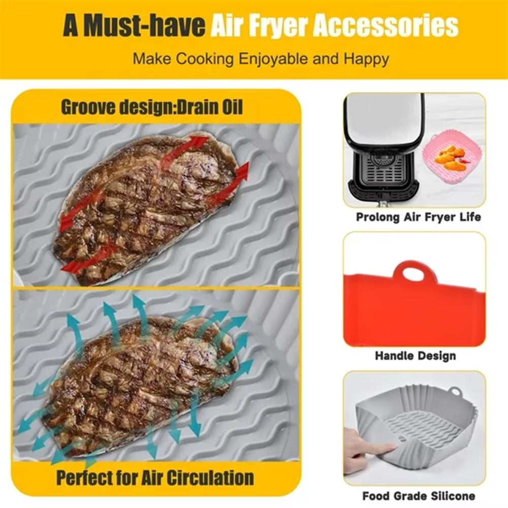 Silicone Air Fryer Liners ,Reusable Square for Fryers, Replacement of Parchment Paper, Easy to Clean Accessories
