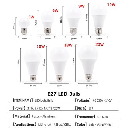KARWEN Lampada LED E27 LED Lamp Bulb E14 AC 220V 230V 240V 3W 6W 9W 12W 15W 18W 20W LED Spotlight Table Lamp Light